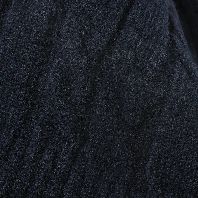 Black Cable Knit Beanie Close Up